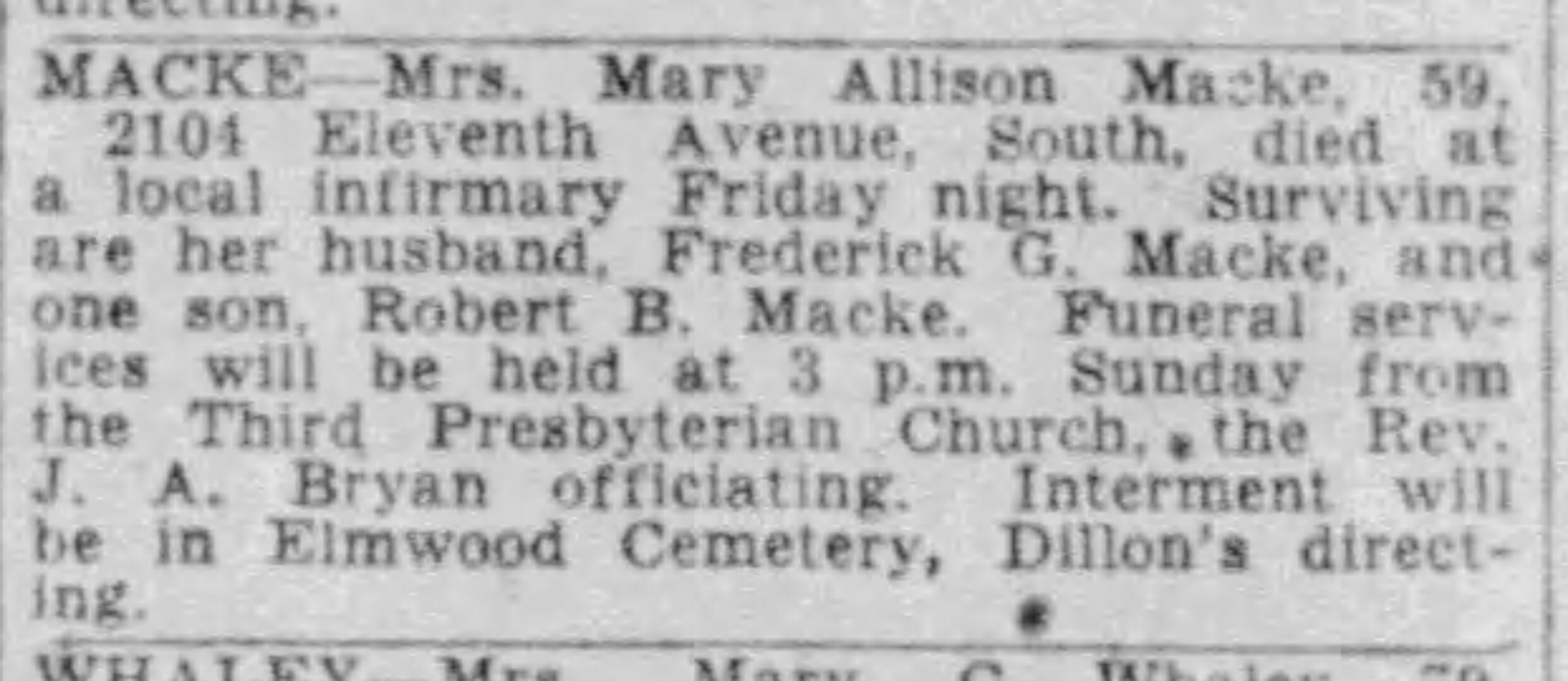 Mary Allison Macke obituary